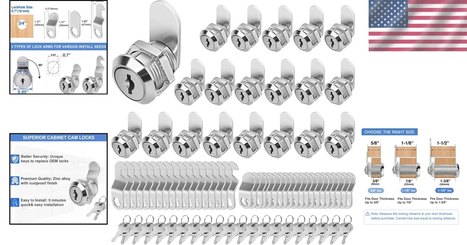 20 Pack Cabinet Locks w/ Keys, Zinc Alloy - Image 2 of 4