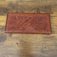 Hand Tooled Brown Leather Aztec Calendar Long Wallet