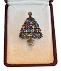 EISENBERG ICE Vintage Gold Tone Colorful Rhinestone Christmas Tree Brooch Pin
