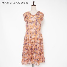 Marc Jacobs Silk French Sleeve Sheer Tiered Dress Pink Unlined Size 4 MJ1225178