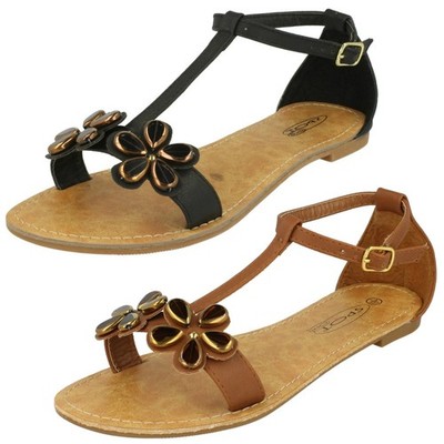 Damen Spot On T-Bar Knöchelriemen Sommer Sandalen