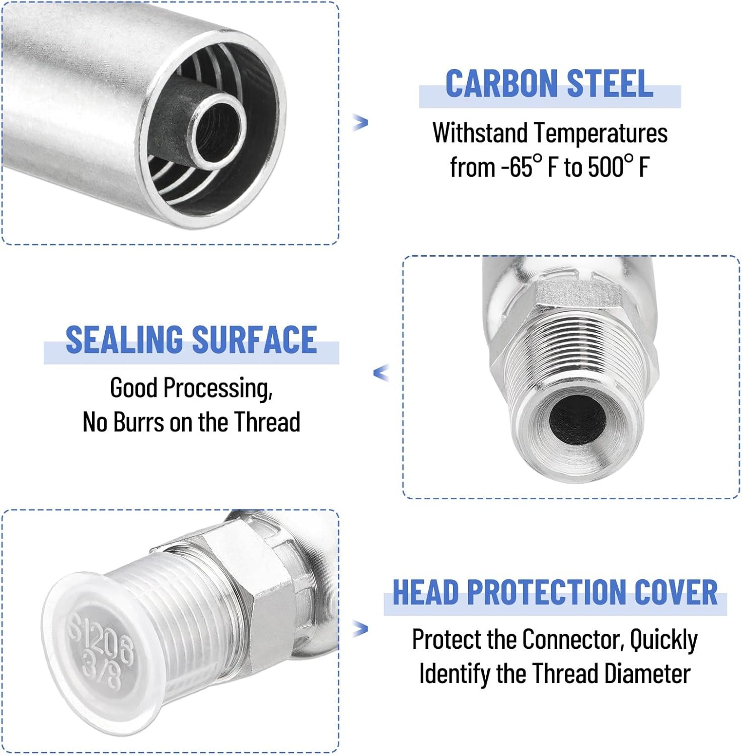 12 Pack Hydraulic Hose Fittings, 3/8" I.D. Hose X 3/8" NPTF Male with Protection