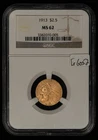 1913 G$2.50 Indian Head Gold Quarter Eagle - NGC MS 62 - SKU-G6052