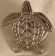 Silvertone Flat Metal Sea Turtle Souvenir Lapel Pin 13/16" Tall Animal Good Cond