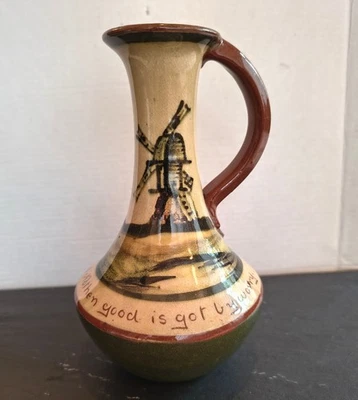 Collard Crown Dorset Pottery, Poole 1905-1915 Cottage Windmill Jug with Motto - Image 1 of 4