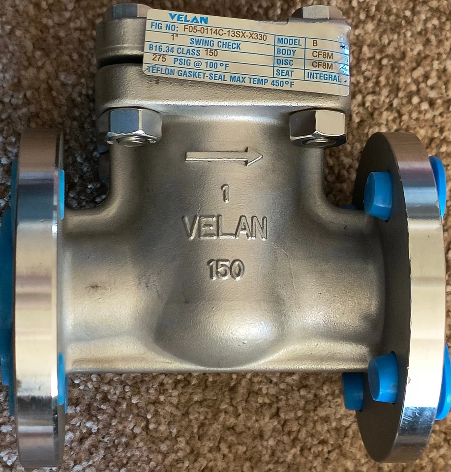 NUEVO Válvula de retención oscilante Velan 1" clase 150 brida SS CF8M F05-0114C-13SX-X330 NOS Foto 2 de 4