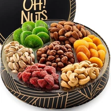 Oh! Nuts 7 Section Dried Fruits and Nuts Gift Basket - Gourmet Assorted Fruit
