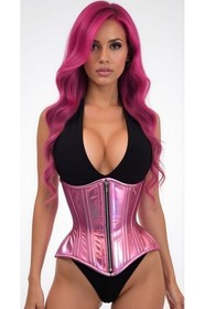 Daisy Top Drawer Pink Holo Double Steel Boned Underbust Waist Cincher Corset USA