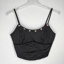 Wild Fable Satin Corset Top Black Rosette Ribbon Crop Medium Fairy Whimsigoth