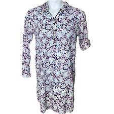 Roberta Roller Rabbit Shirt Dress Large Roll Tab Sleeve Cotton Abstract Blue