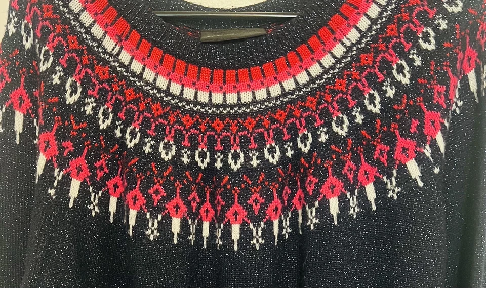 Suéter Lane Bryant Sparkly Fair Isle Azul Marino Para Mujer’s 26 28 3X Mezcla Festiva de Lana  Foto 3 de 4