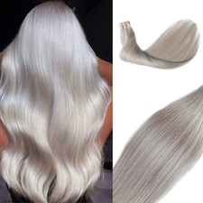 Platinum Silver Tape-in Hair Extensions 20" Silky Straight 100 Remy Human Hair