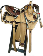 Horse Saddle Handmade Barrel Racing Western Tooled Leather Trail Tack Equestrian