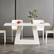 NEW Dining Table Faux Marble Rectangular Table White Modern Kitchen Dining Room