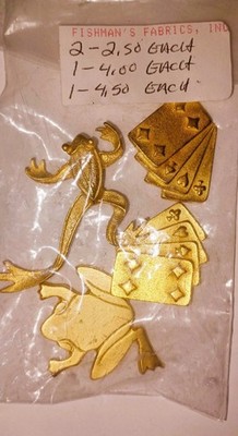 VINTAGE set of gold-tone frog and playing card buttons by Fishman's Fabrics