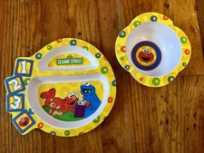 Vintage The First Years Sesame Street Toddler Plate And Bowl Set Melamine
