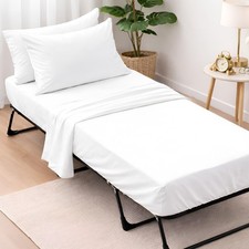 4 Piece Cot Sheets Set 25x75 with 6 Inch Deep Pocket White Solid Egyptian