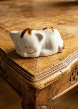 Vintage Sleeping Cat Porcelain Figurine | Hand-Painted Kitten Ornament