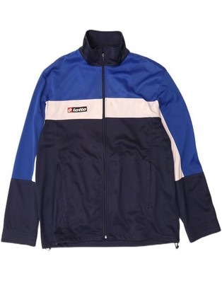 LOTTO Mens Tracksuit Top Jacket Large Navy Blue Colourblock Polyester CA08