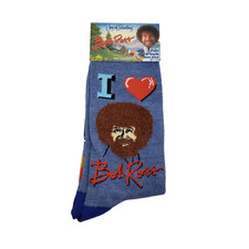 Bob Ross Mens Size 8-12 Blue Bob Ross Graphic Novelty Crew Socks 1 Pair