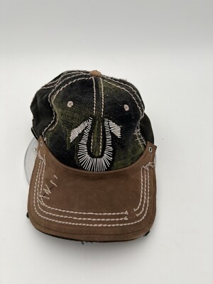 True Religion Hat Embroidered Mens XXX Brown Plaid Distressed - Main Image