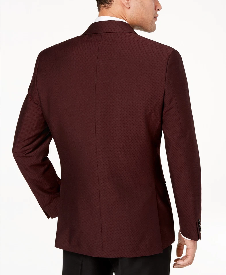 Chaqueta de cena Alfani para hombre ajustada borgoña micro rejilla Foto 2 de 4