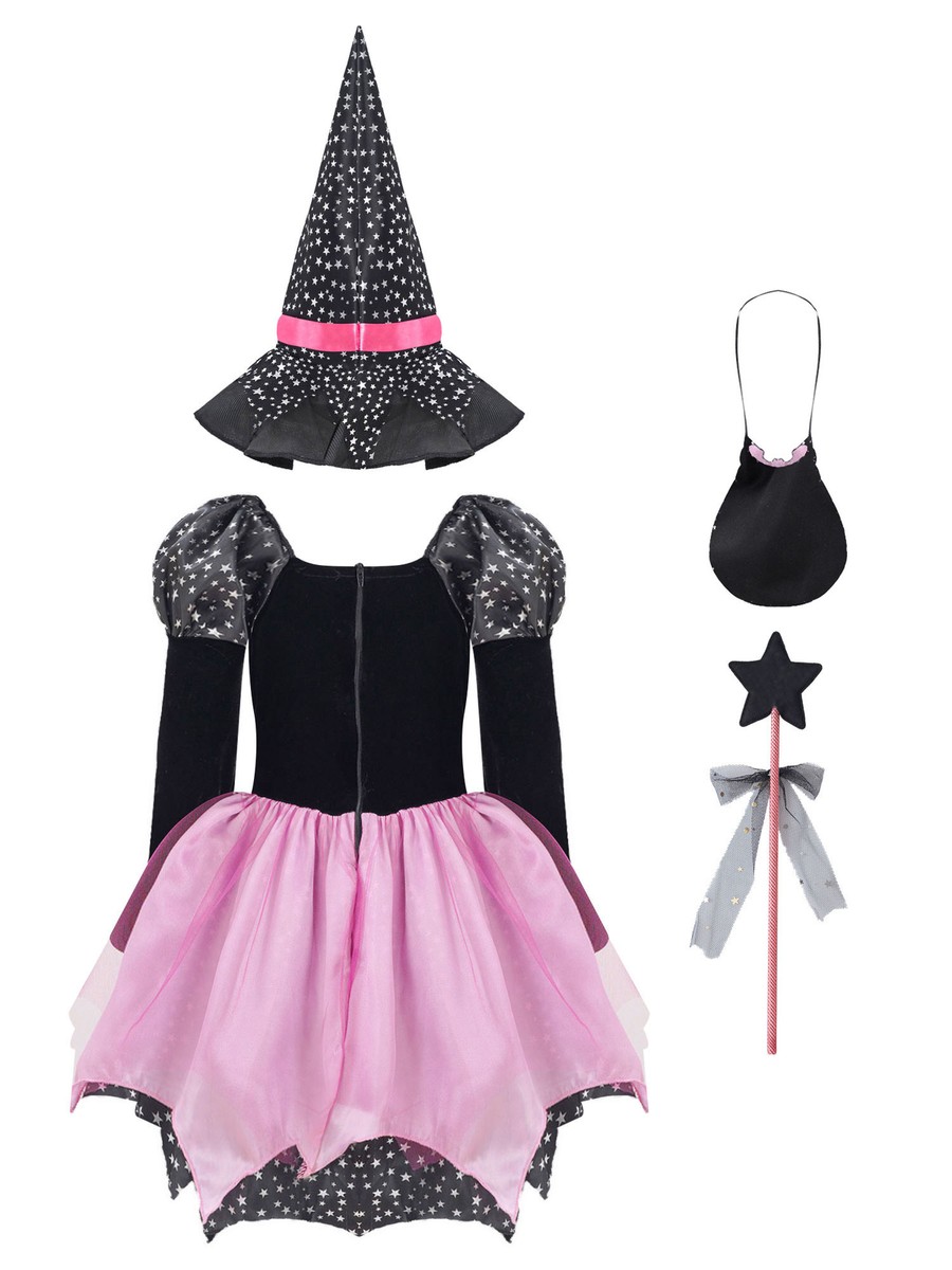 Hexenkostüm Für Mädchen – Langes Halloween-Kleid Mit Hexenhut, Besen & Gürtel, In Größen 100–140 Cm, Aus Weichem Polyester