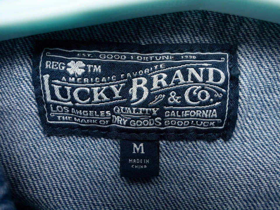Camisa Lucky Brand Para Hombres Mediana Azul Pesada Denim Perla Algodón a Presión Western Preppy Foto 2 de 4