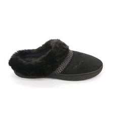 Isotoner Womens Mallory Microsuede Hoodback Slippers Clogs Faux Fur Black 6.5-7