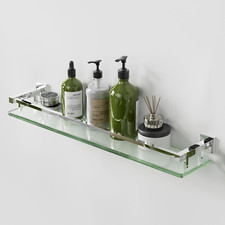 Bathroom Shower Shelf Wall Mounted, Polished Chrome Large Capacity Glass Shelf f