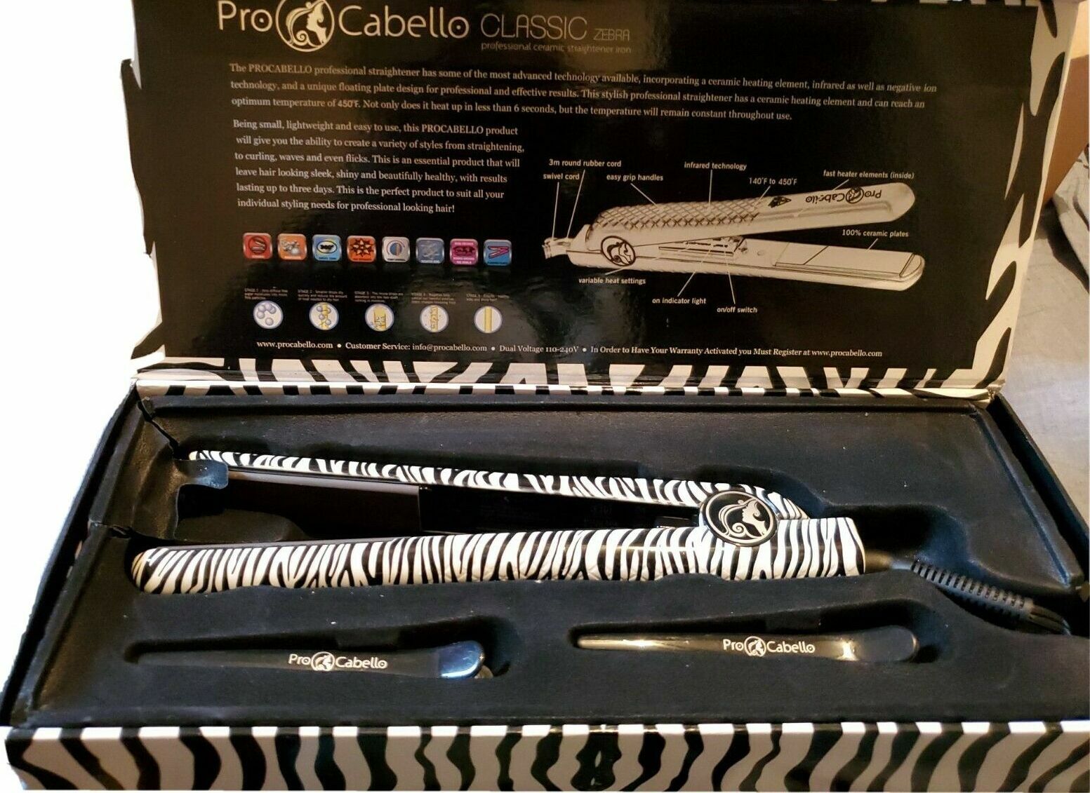 ProCabello Classic Professional Ceramic Hair Straightener Flat Iron - Zebra