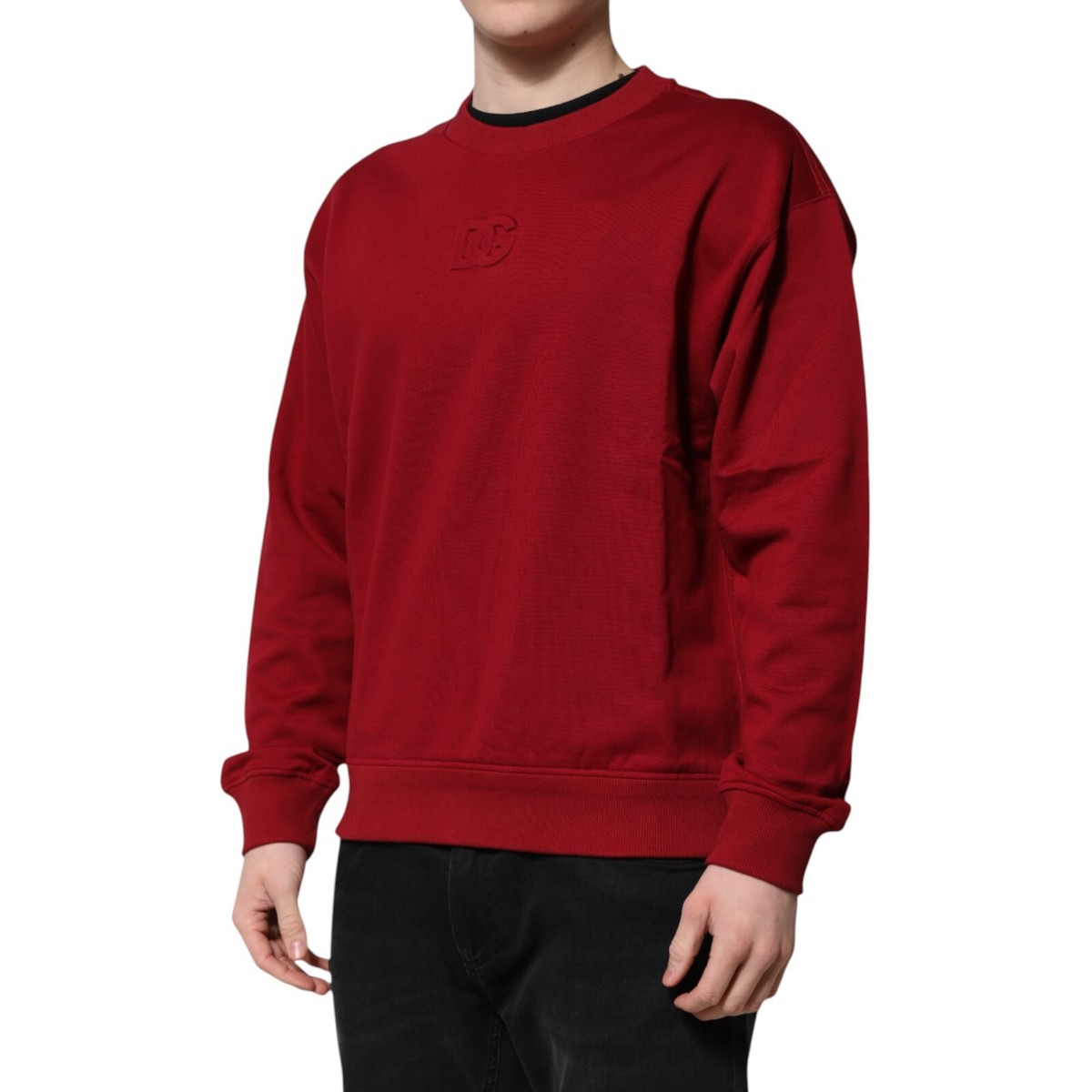 DOLCE & GABBANA Sweater Red Embossed Logo Cotton Crew Neck IT44