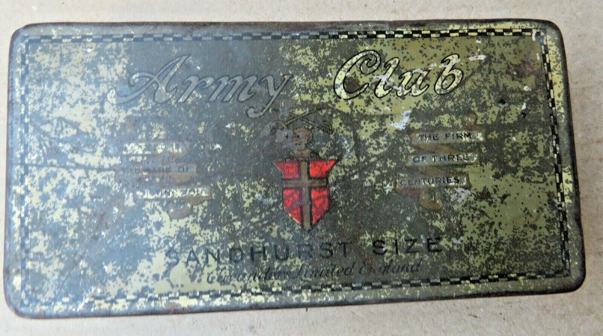 cavender cigarette C 1900 CAVENDER Cigarette LONDON Army Club adv.Tin Box 50 Sandhurst size  Poor