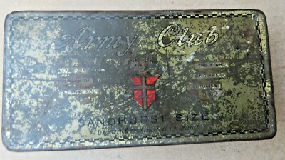 army club cigarette tin C 1900 CAVENDER Cigarette LONDON Army Club adv.Tin Box 50 Sandhurst size  Poor