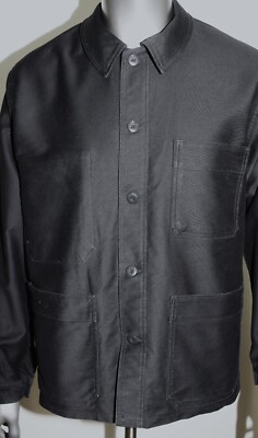 New French Vintage Black Moleskin Work Chore Jacket ADOLPHE