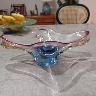 Blue And Pink Czech Glass Dish - Image 1 of 3