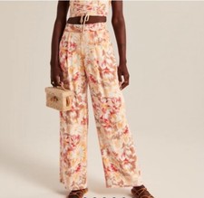 Abercrombie  Fitch Women's Floral Linen-Blend Pull-On Wide Leg Pant NWT XXS