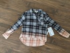 NWT Size M 9 10 Maddie Bleached Plaid Flannel Button Shirt Gray High Low — photo 1
