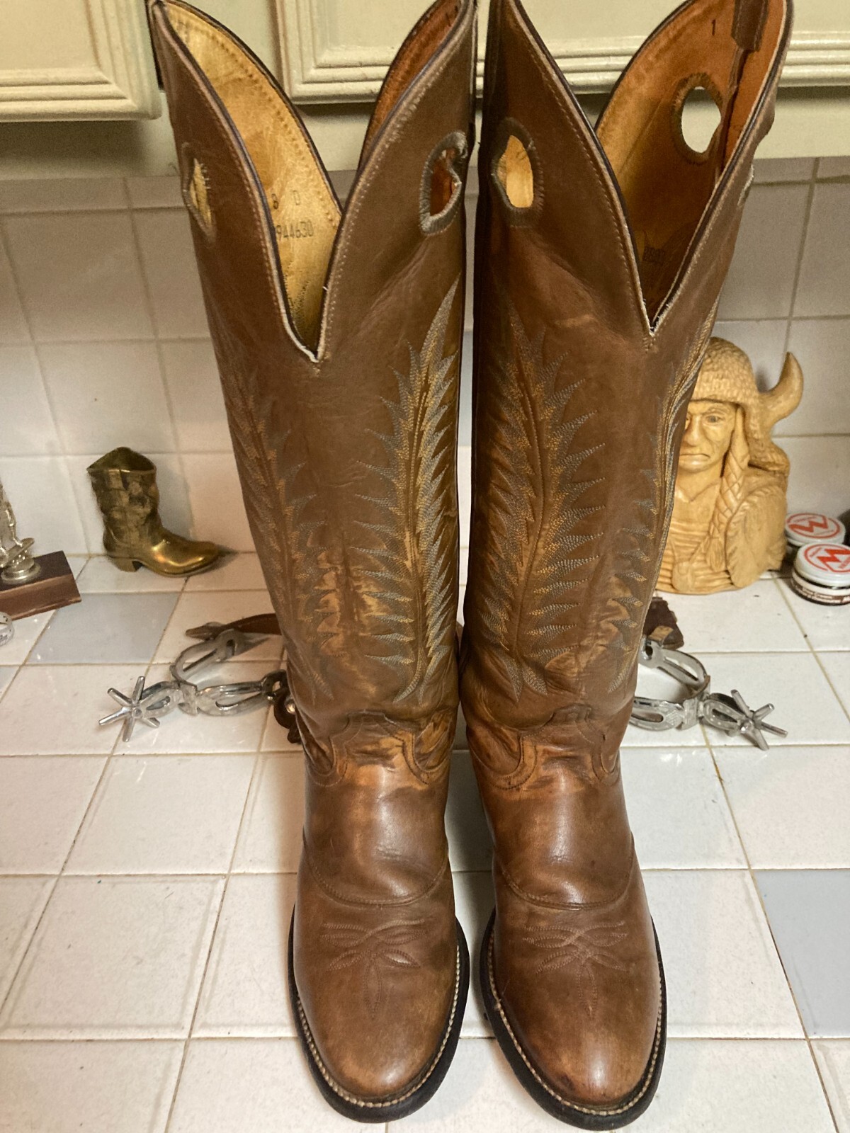 Vintage Tony Lama 18” Buckaroo Cowboy Boots 8D Punchy USA