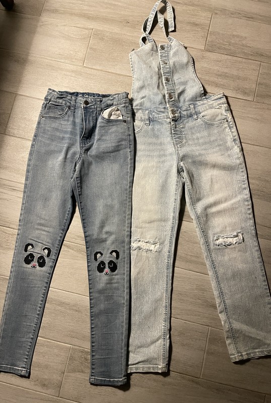 Lot Of 2Cat & Jack - Girls Super Stretch Distressed Overalls & Panda Knees 10/12