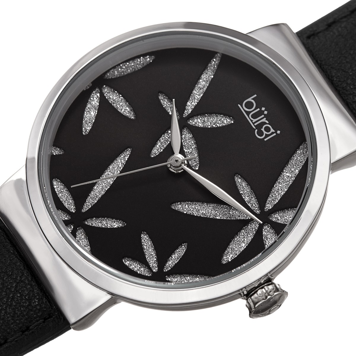 Bürgi Elegant Silver and Black Women\'s Watch Crystal and Diamond Leather Strap – BUR195 – bürgi main image 4