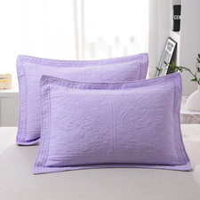 100 Cotton Quilted Pillow Sham Floral Printed Pillow Cover King, Purple 