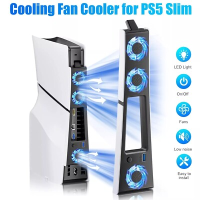 #ad Cooling Fan for PS5 Slim Console External Cooler w Quiet Dual Speed USB 3.0Port $11.99