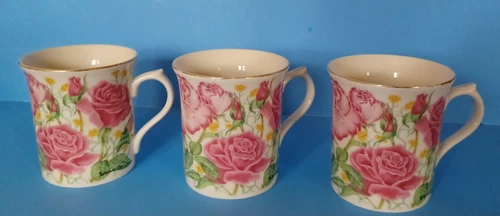 3 VTG Lenox  ROSE Flower Blossom Mugs 1995.Collection by Suzanne Clee 