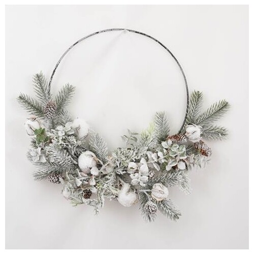 ENCHANTE SPARKLED COTTON WIRE WREATH 35CM CHRISTMAS DECORATIONS