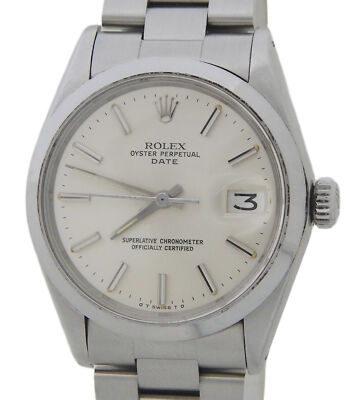 Rolex Date 1500 Mens Stainless Steel Watch with Oyster Band Silver Dial