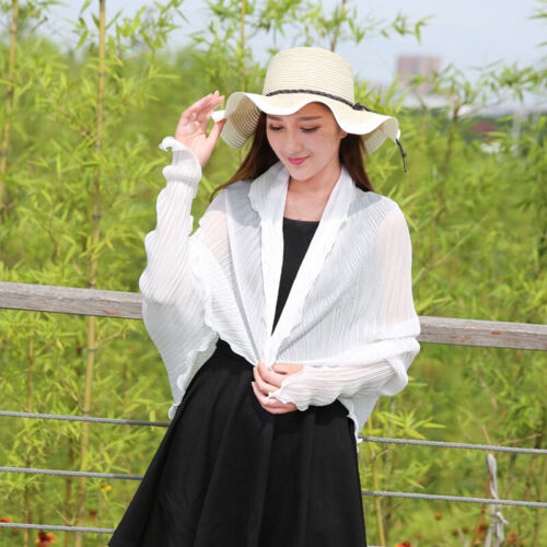 Sheer Chiffon Shrug Long Sleeve Beach Shawl Bolero Shrug Jacket Tops Yellow - Picture 12 of 28