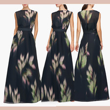 NEW $398 KAY UNGER [ 14 ] Tess Sleeveless A Line Gown in Black Green J1982