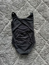 Danskin Platinum Black Leotard Girls Medium With Twist Back Microfiber Material