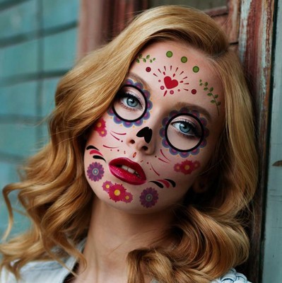 Halloween Fluoreszenz Tattoos – 12 Blätter Tag-der-Toten-Motive, Mit Glitzerstein-Aufkleber